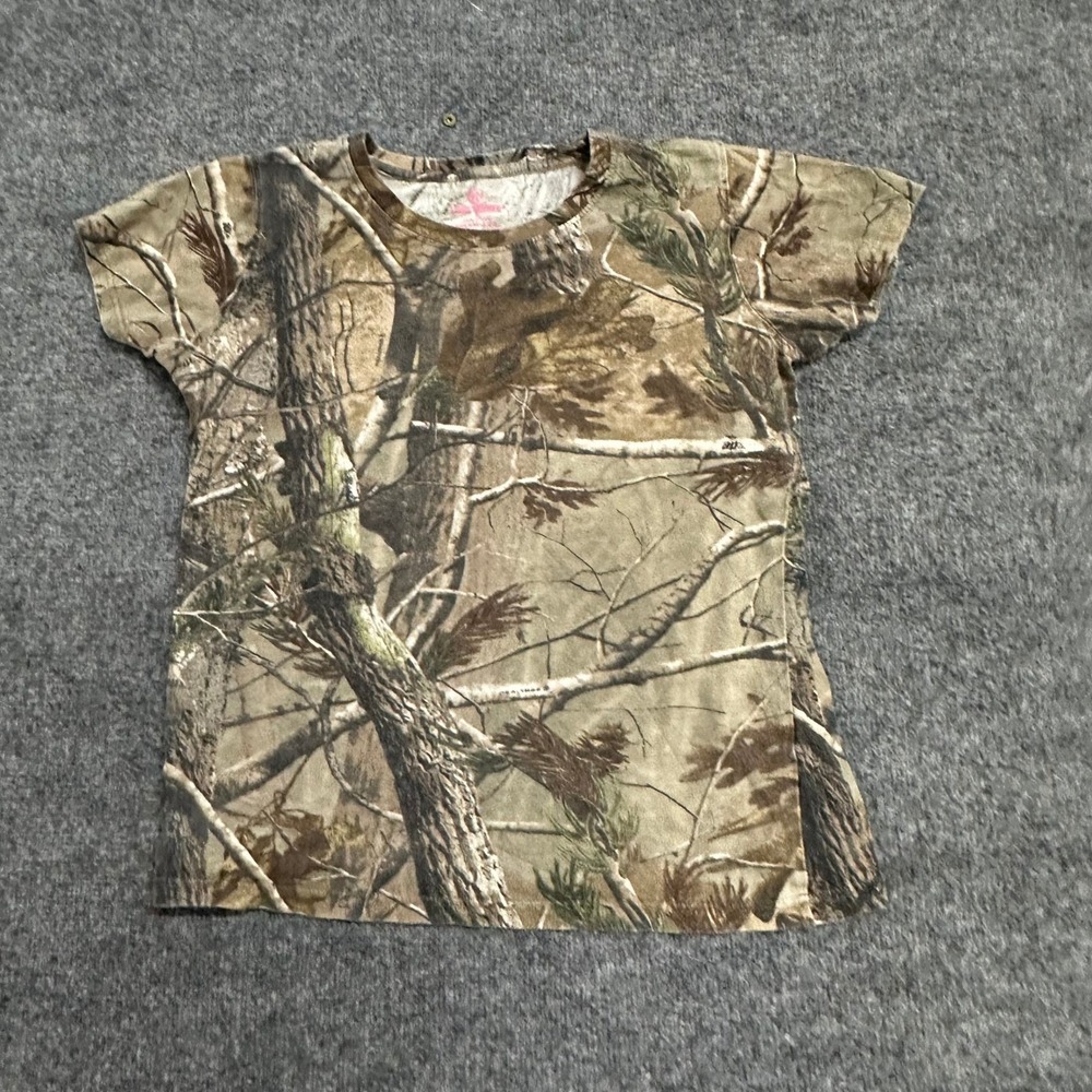 Game Winner T-Shirt Womens Size L Tan Realtree AP Camo Cotton Short Sleeve Tee